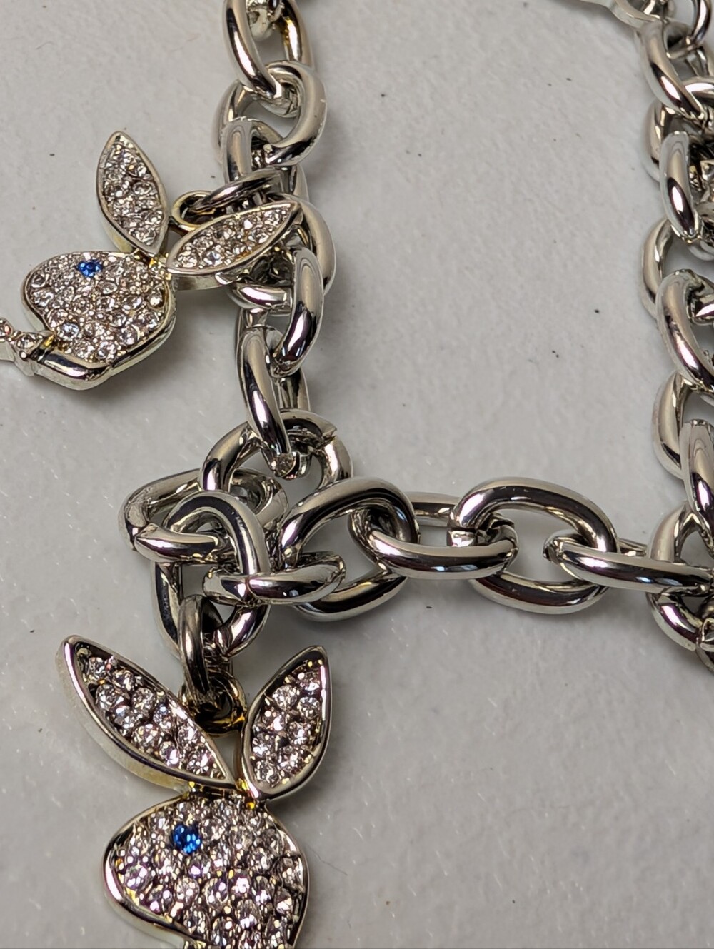 Playboy Bunny Rhinestone Charm Bracelet Silver Tone Toggle Y2K Bling
